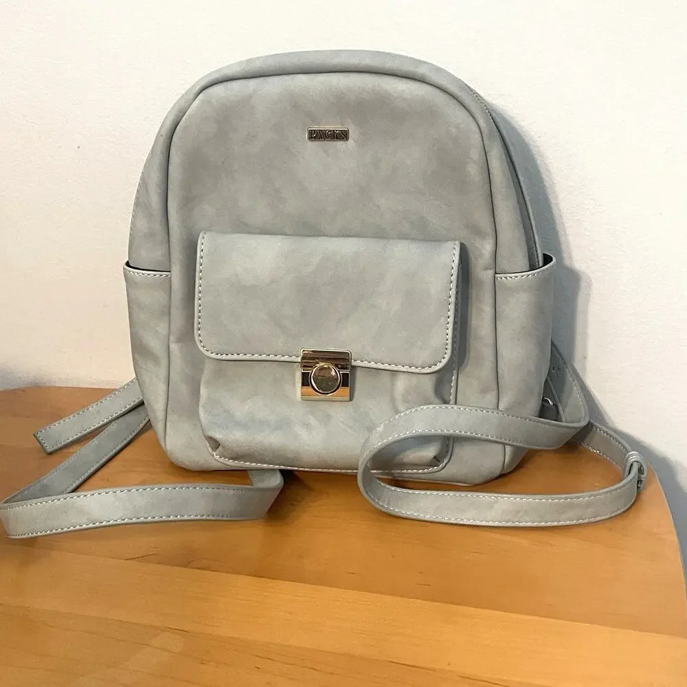 Packs Project Light Blue Faux Leather Backpack with Velvet Lining Casual Bag